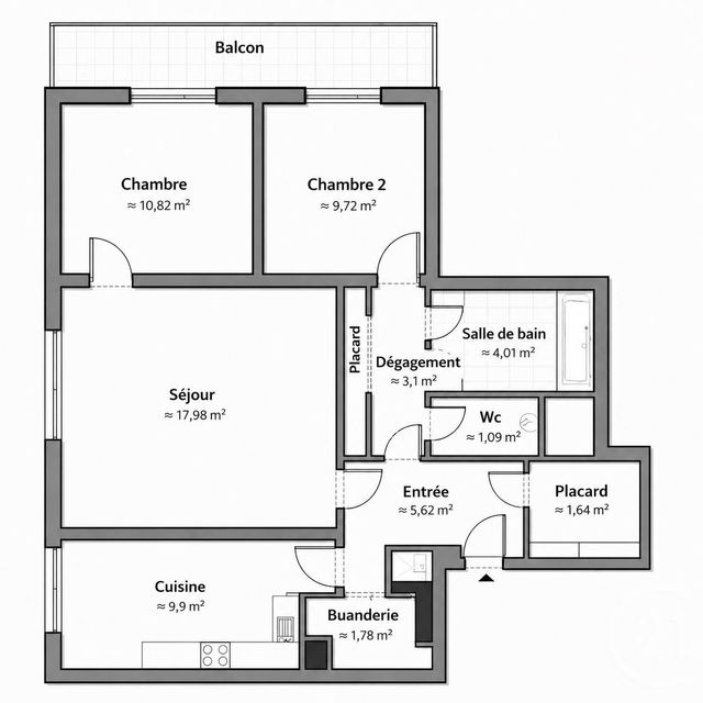 Appartement F3 à vendre - 3 pièces - 69.0 m2 - PARIS - 75018 - ILE-DE-FRANCE - Century 21 Sorim